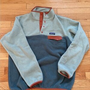 Patagonia Synchilla Fleece in Mint, teal and Coral